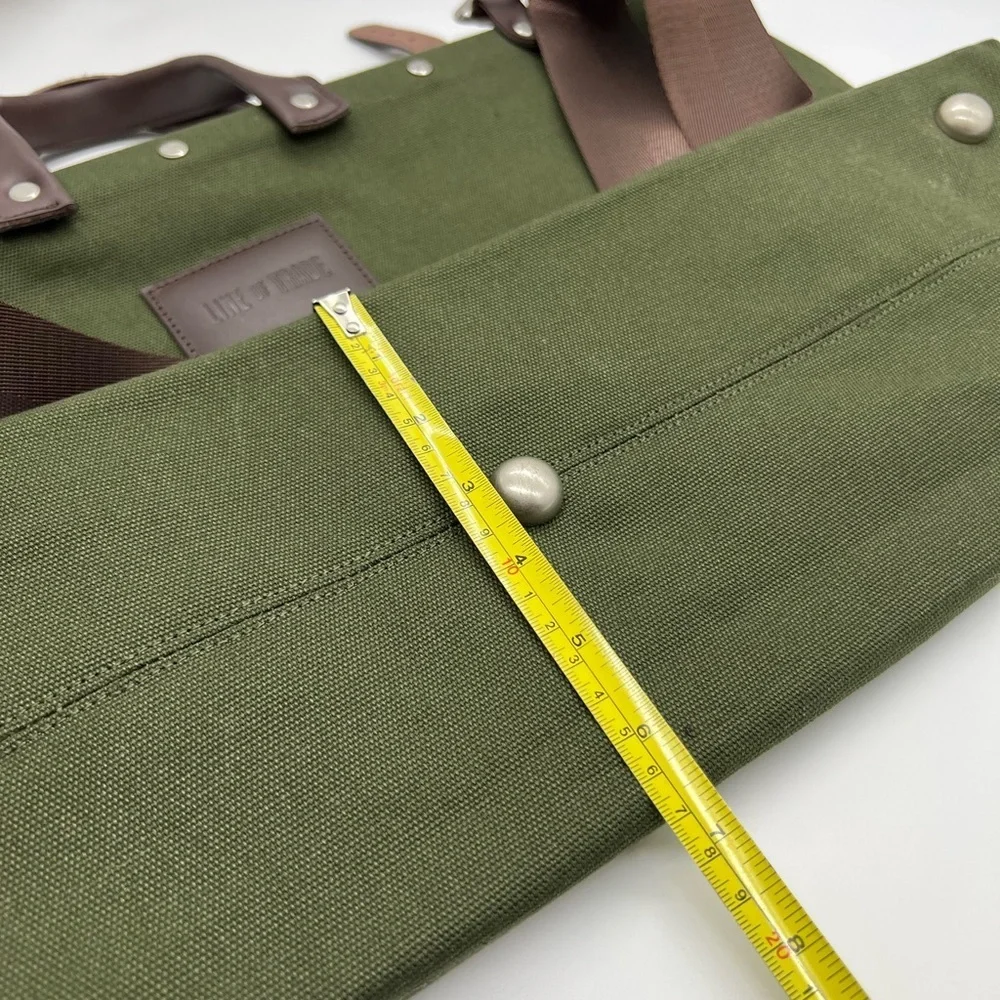 Line Of Trade Green Canvas Weekender Bag with Brown Leather Straps